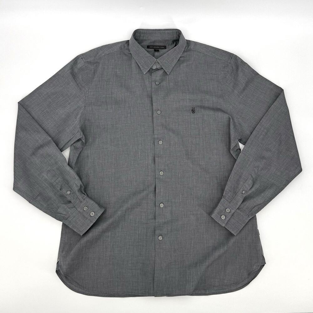 John Varvatos USA Men’s Large Gray Lightweight Cotton Button Up Shirt Peace Sign